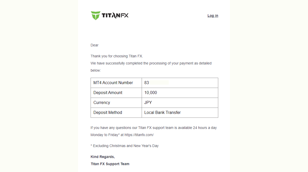Email Notification for Deposit Confirmation