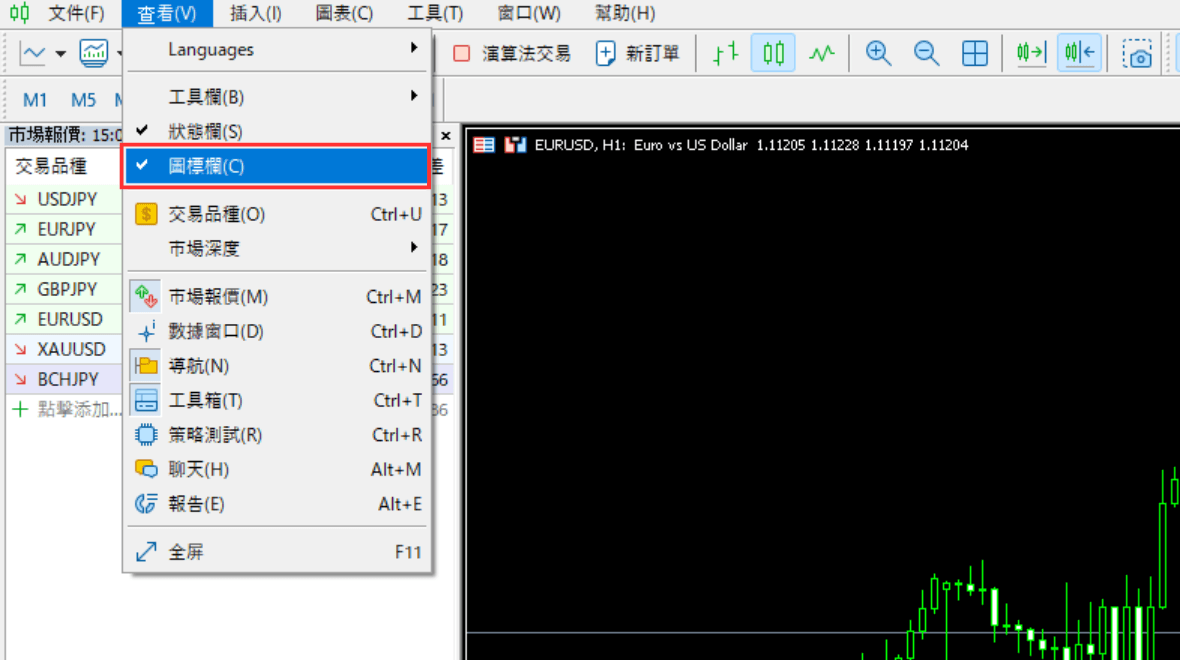 切换图表栏显示的方法