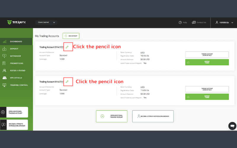 Access Trading Account Settings