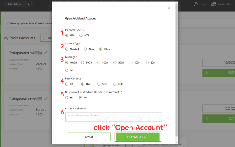 Complete the Additional Account Registration Form
