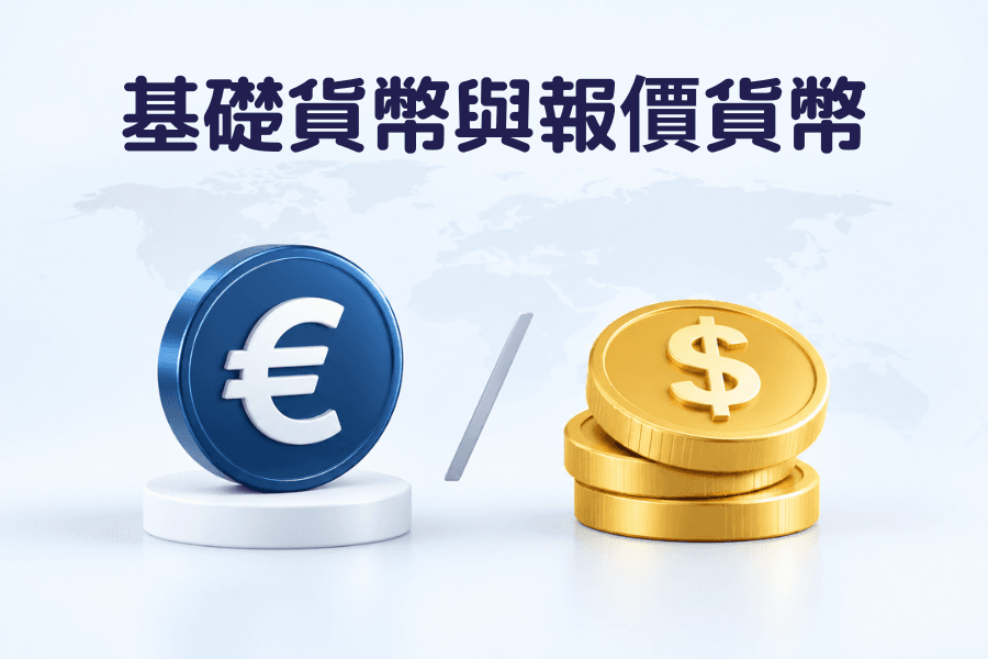 基础货币与报价货币是什么？封面图：一组货币对 EUR/USD 的报价被拆成左右两半，左边标示基础货币、右边标示报价货币，外汇投资教学
