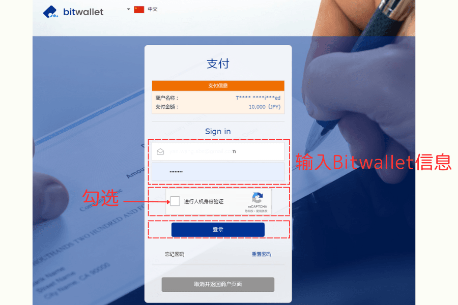 Bitwallet 登录页面示意图
