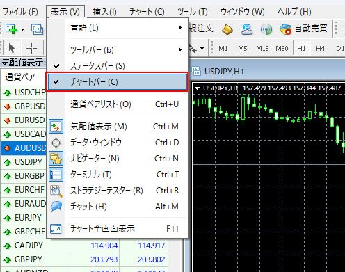 MT4（Windows版）のチャートバーの表示/非表示の切り替え方法 | Titan