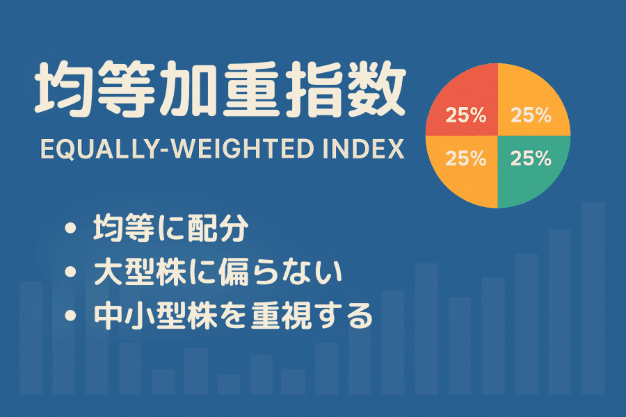 等加重インデックス（Equally-Weighted Index）の定義・計算方法・市場ブレッドスへの示唆を解説する図