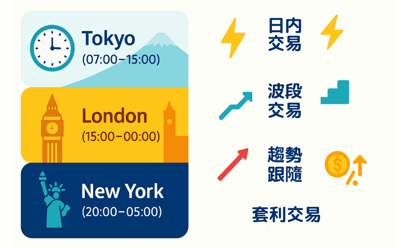  外汇交易策略图解：日内交易、波段交易、趋势跟随与套利交易