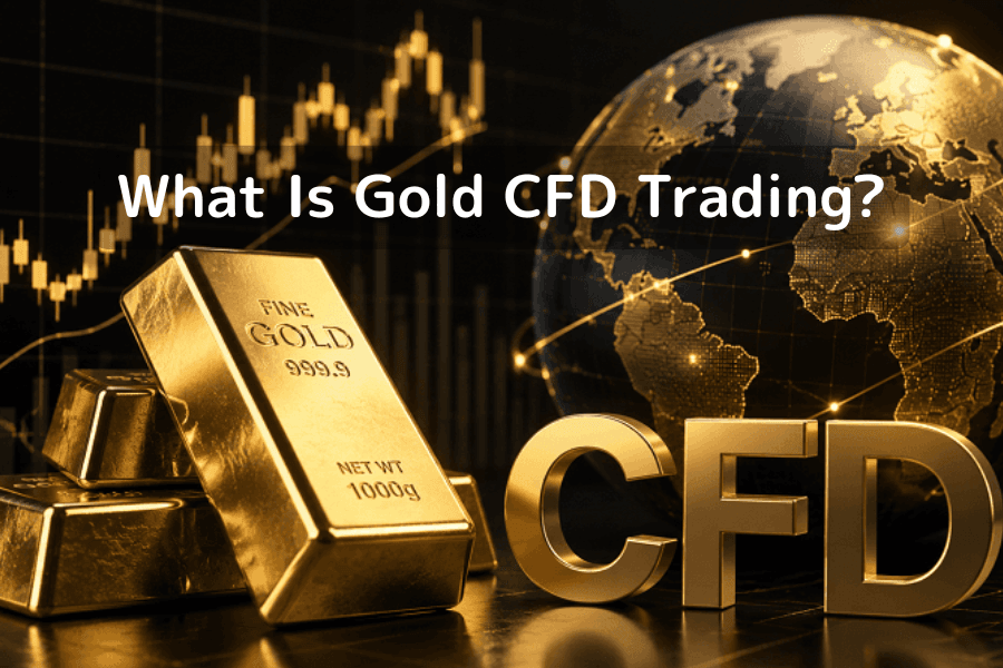 What is gold CFD trading? Cover image: gold bars and the gold vs US dollar (XAU/USD) price