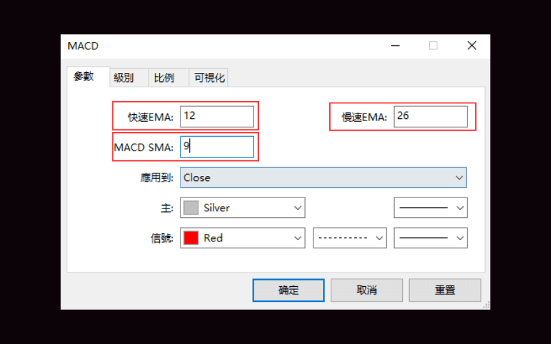 MACD参数设定页面