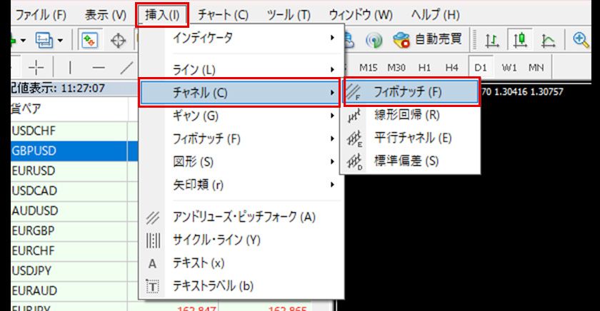 MT4（Windows版）のフィボナッチ・リトレースメントの描画方法