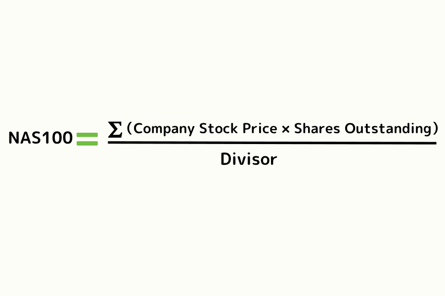 Nasdaq-100 Index (NAS100) Calculation Formula: Sum of Adjusted Market Caps Divided by Index Divisor