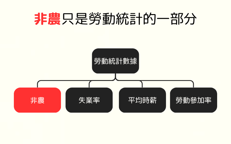 图解美国劳动统计数据的构成，包括非农就业、失业率、平均时薪与劳动参加率