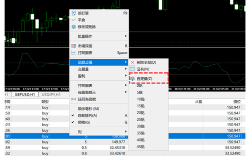 MT5(Windows版)中追踪止损的设定方法