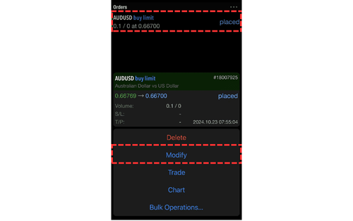 MT5 (iOS) How to Modify and Cancel Pending Orders from the Trade Screen