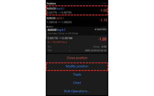 MT5 (iOS)  How to Modify and Close Positions from the Trade Screen