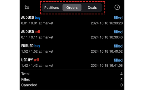 MT5 (iOS) Trade History