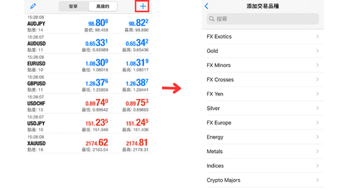 MT4（iOS版）中設定行情的方法