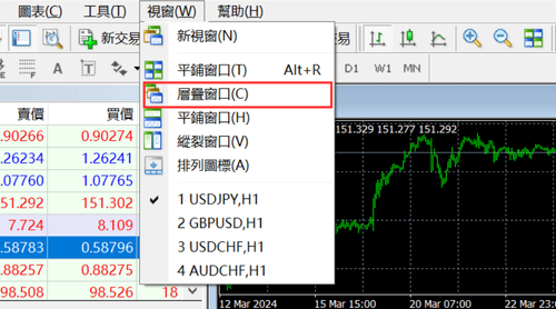 MT4（Windows版）中排列图表的方法