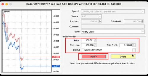 Modifying and Canceling Orders in MT4 (Mac)