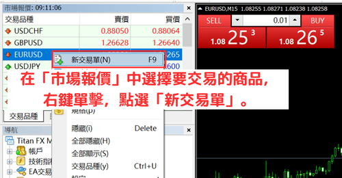 MT4（Windows版）的交易单界面显示方法与下单方法