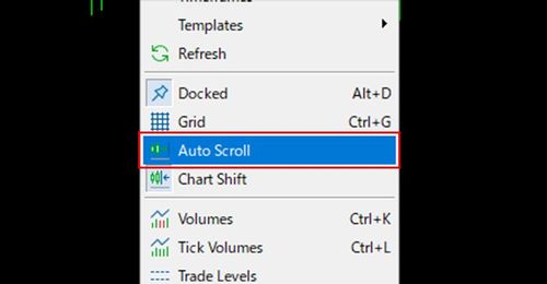 How to toggle the auto-scroll feature in MT5 (Windows)
