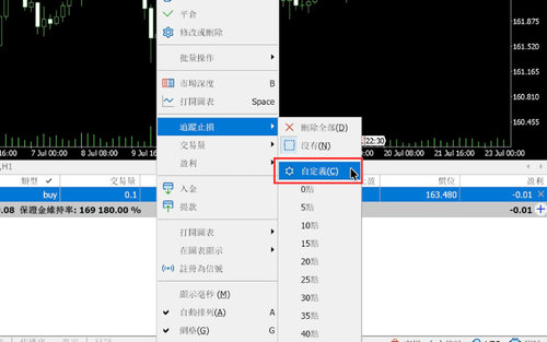 MT5(Mac 版)追蹤止損的設定與解除方法