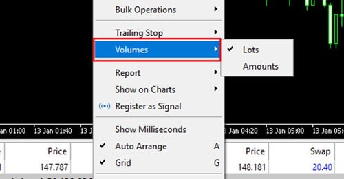 How to Toggle Trade Volume Display in MT5 (Win)