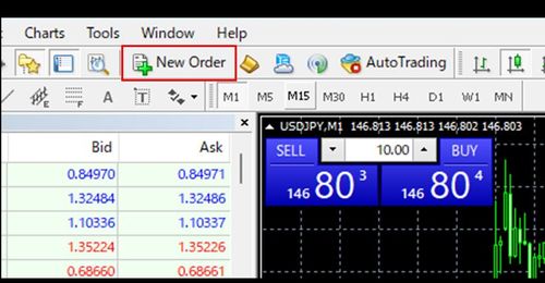 Displaying the Order Window and Placing Orders in MT4 (Win)