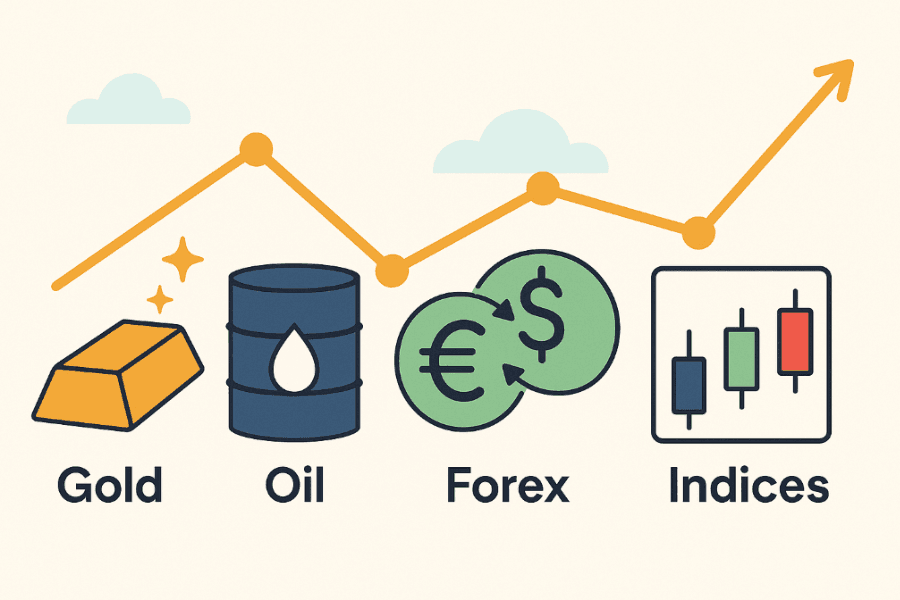现货交易热门商品:黄金。白银、货币对、指数、原油