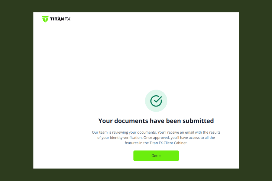 Titan FX KYC Document Submission Screen