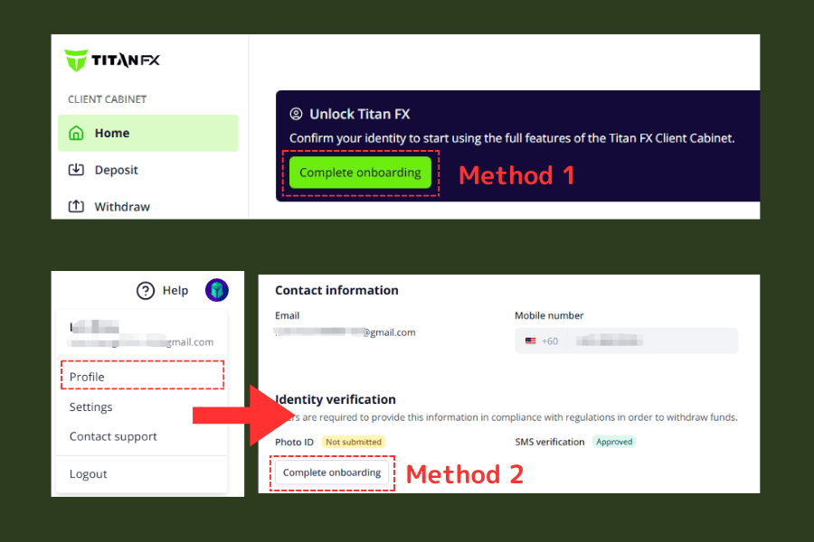 Titan FX KYC Upload Entry Screen