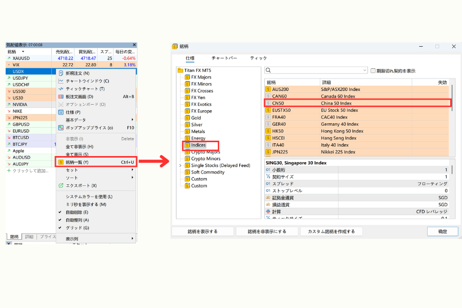 MT4/MT5でCN50の気配値を追加する手順