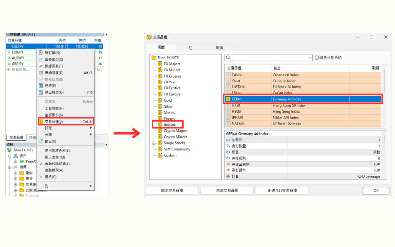 MT4/MT5「市场报价」中添加GER40指数