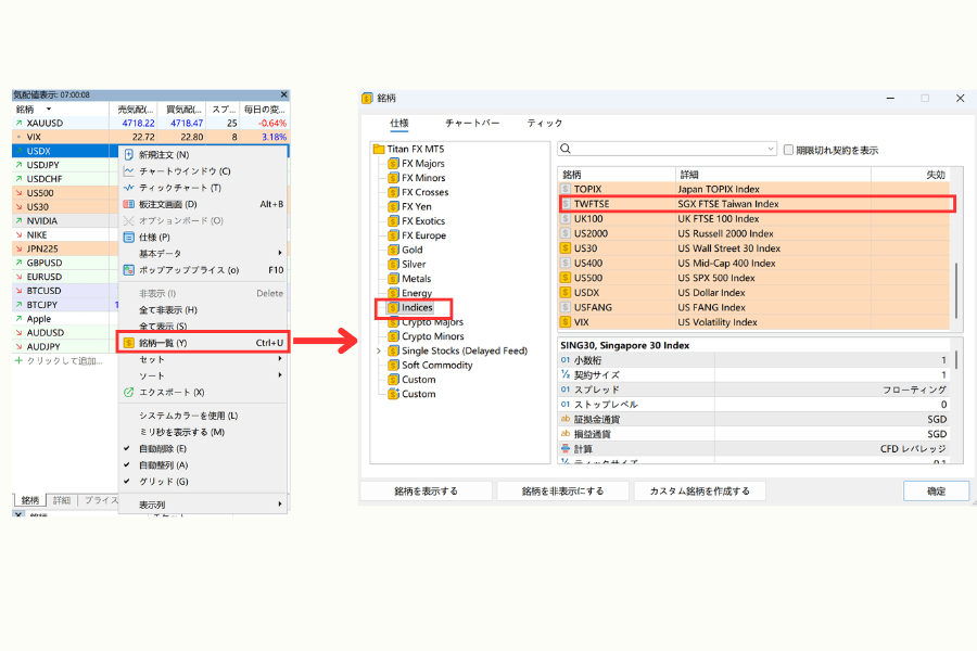 MT4/MT5でTWFTSEの気配値を追加する手順