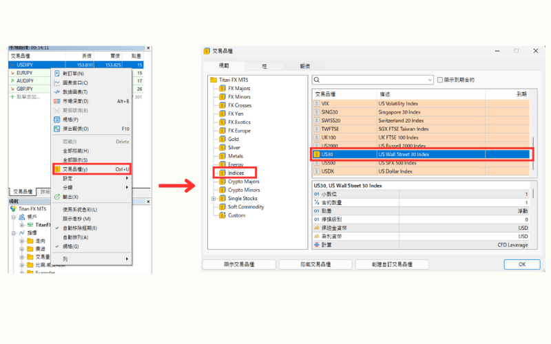MT4/MT5 添加 US30 報價步驟