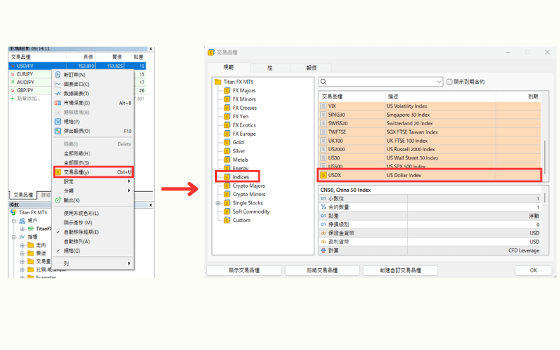 MT4/MT5「市场报价」中添加USDX指数
