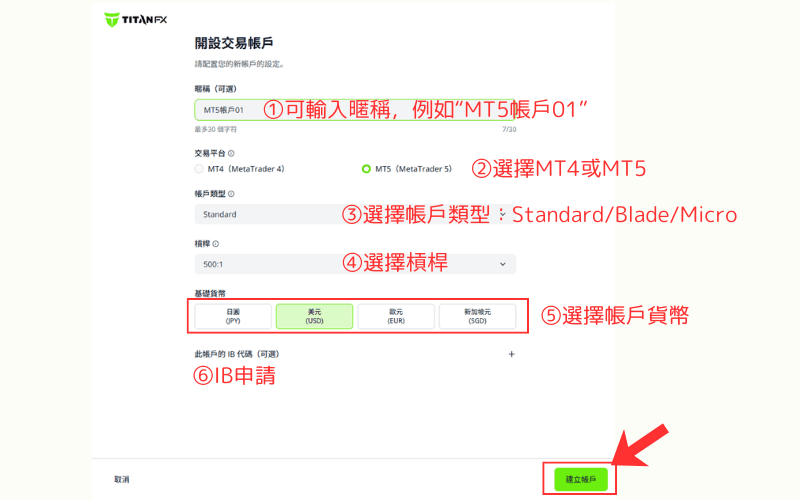Titan FX开设新账户方法：输入账户信息