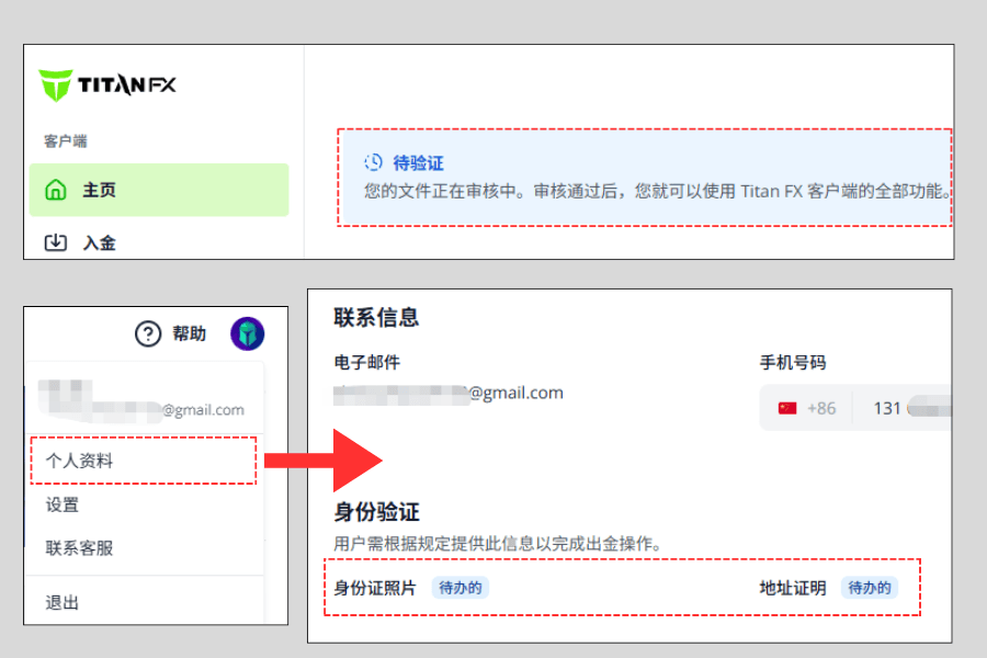 Titan FX 客户端 待验证画面示例