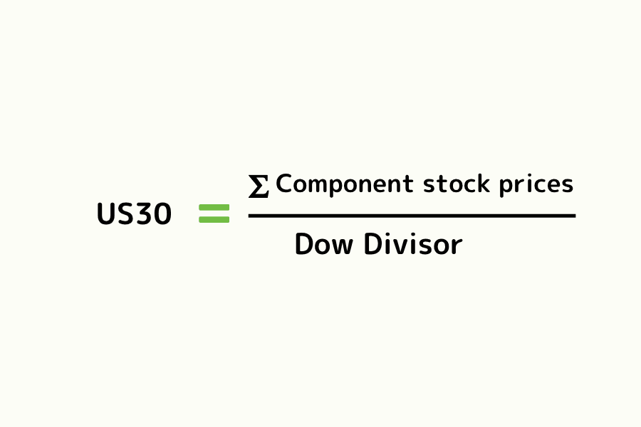 US30 Calculation Formula: Sum of 30 Constituent Stock Prices Divided by the Dow Divisor