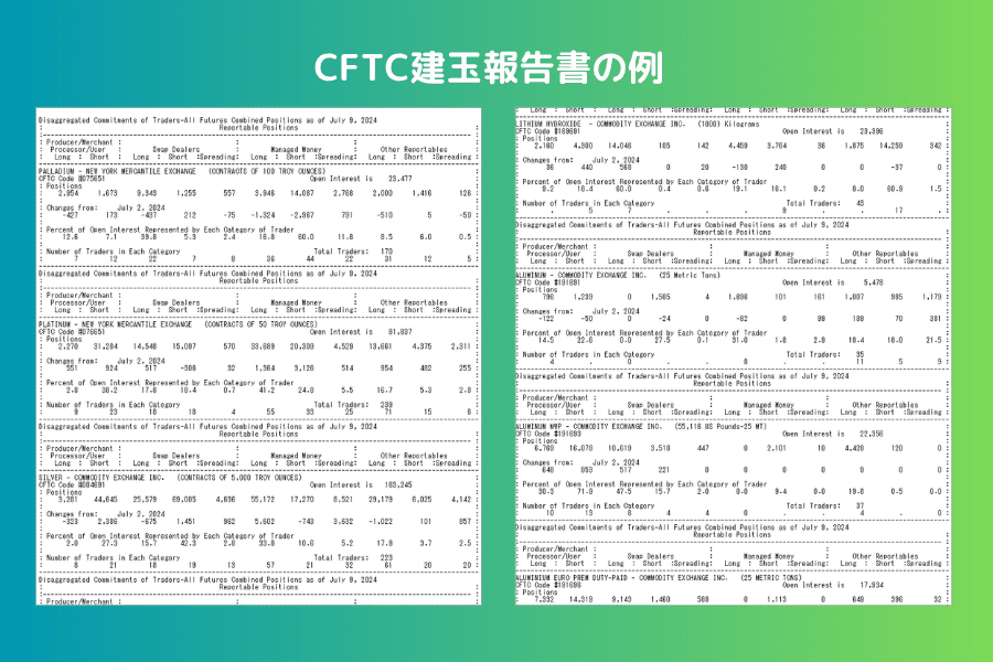 CFTC 建玉（COT）報告のフォーマット例