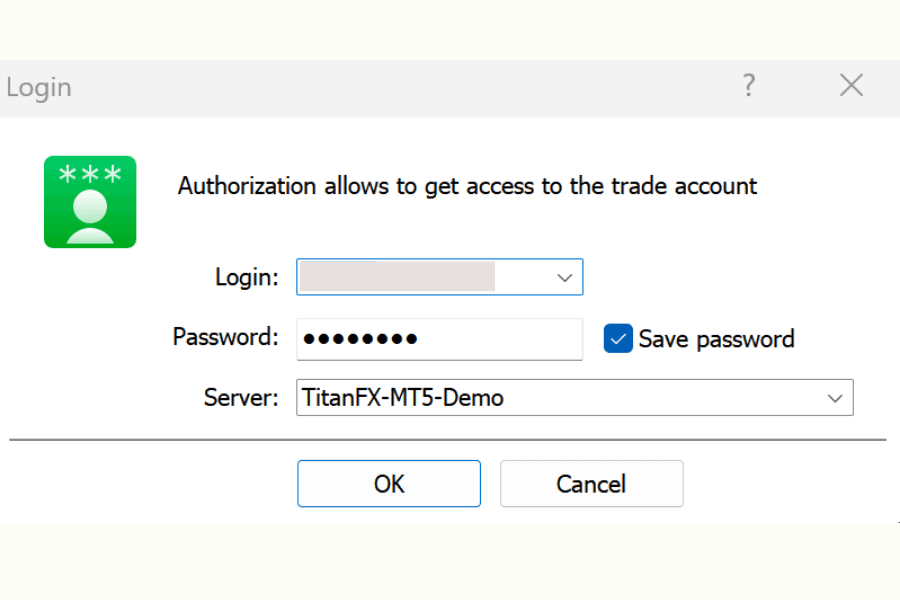MT4/MT5 login screen