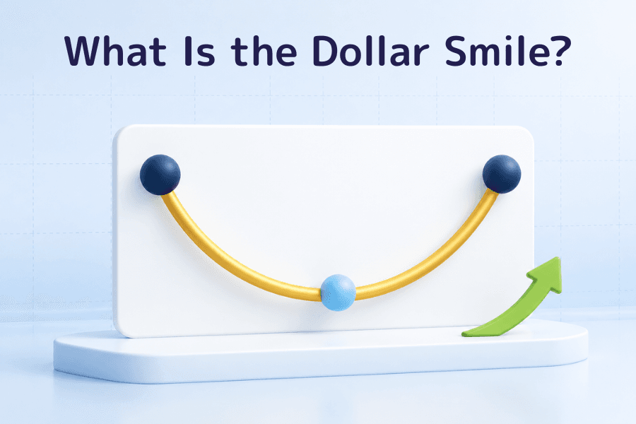 What is the dollar smile? Cover image: a smile-shaped curve that is high at both ends and dips in the middle, financial glossary series