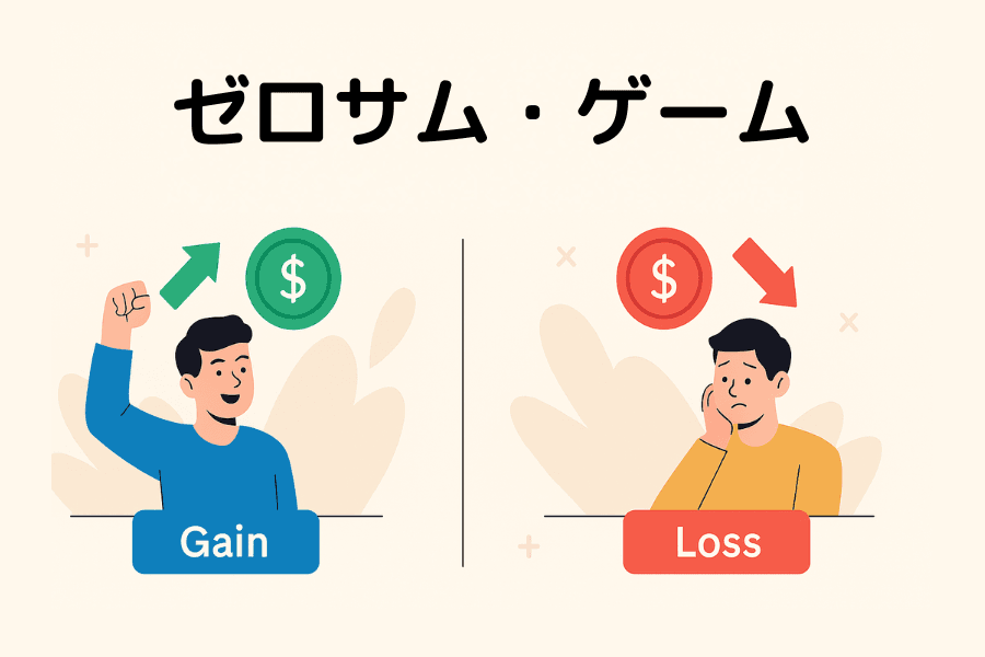 ゼロサム・ゲーム（Zero-sum Game）の概念と、FX 市場における損益合計ゼロの構造を示すアイキャッチ画像